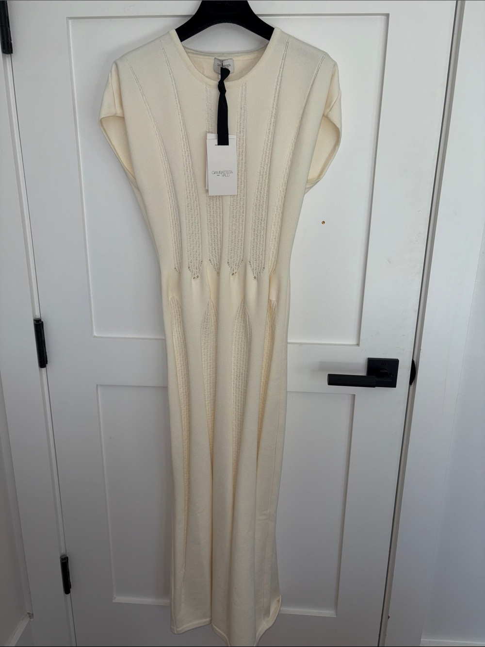 Cream Knit Maxi Dress with Subtle Textured Panels